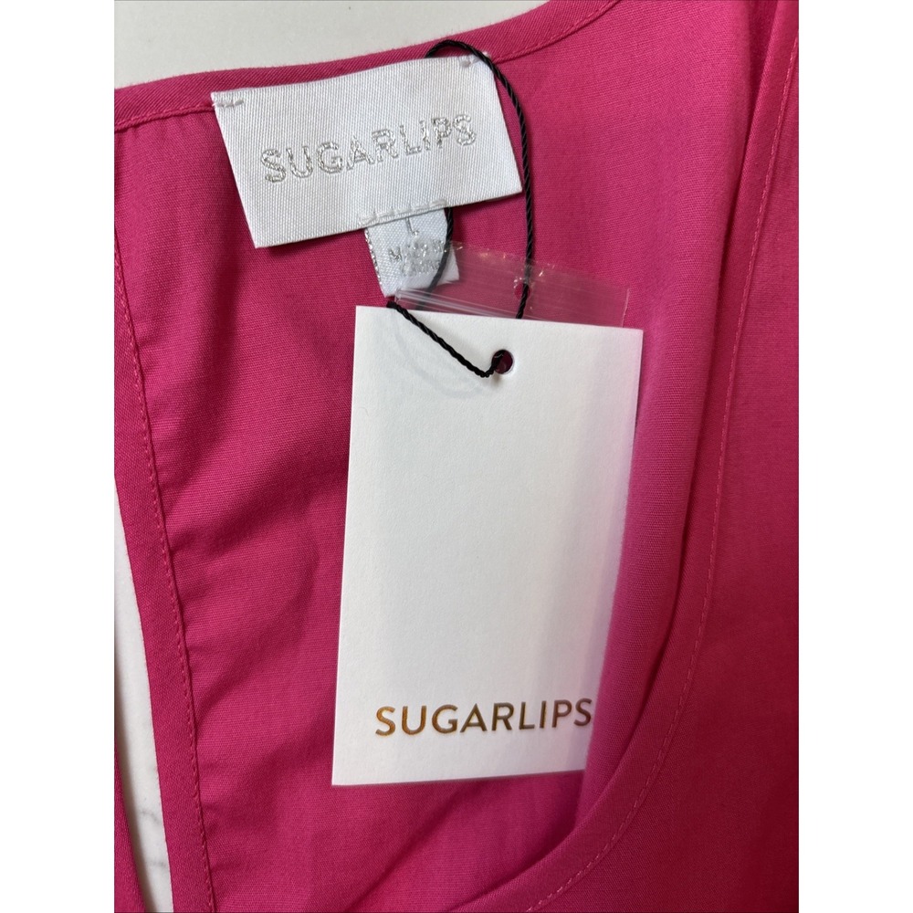 SugarLips In A Heartbeat Color Block Dress Tiered Ruffle Flare Pink Red‎ LG New - Picture 3 of 10